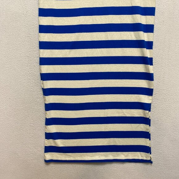 SEZANE Dress Womens XL Blue Cream EMY Stripes Button Shoulder Maxi - Picture 13 of 15